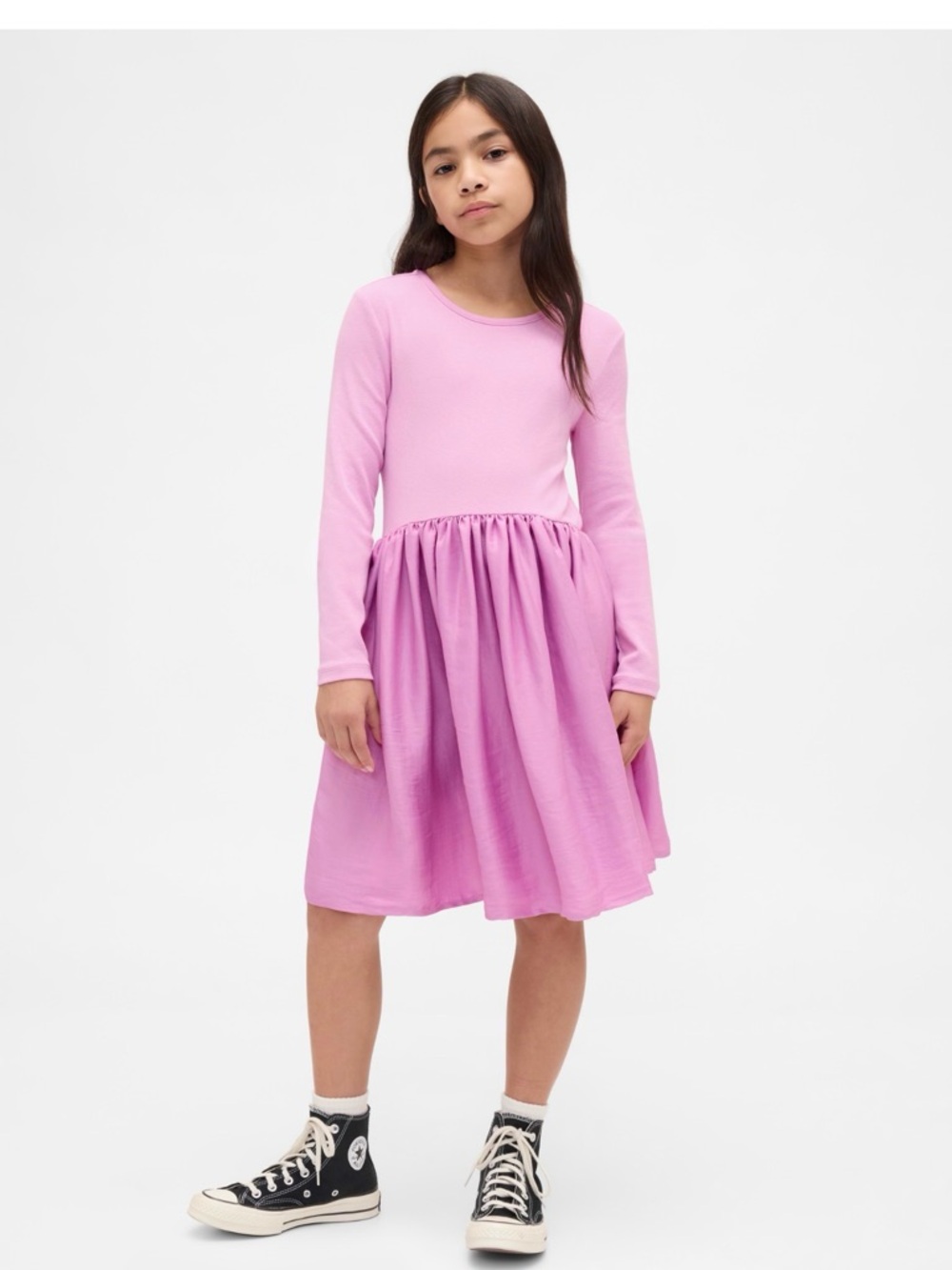 GAP Girls Light Pink Long Sleeve Gathered Waist Dress